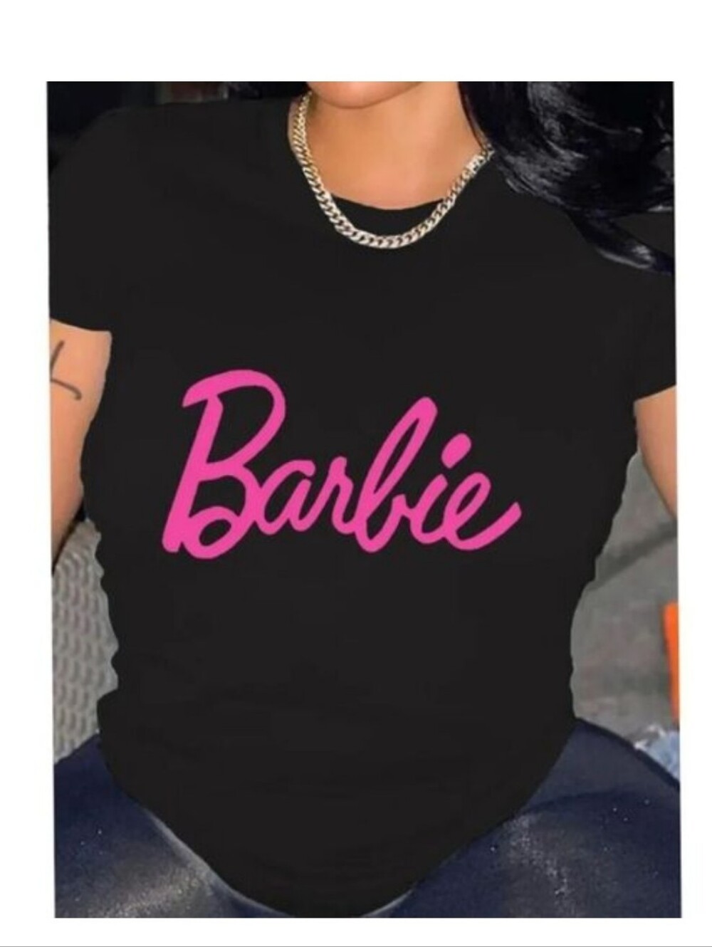 Black Barbie Pink Logo Graphic Tee Short Sleeve Shirt Barbiecore Top